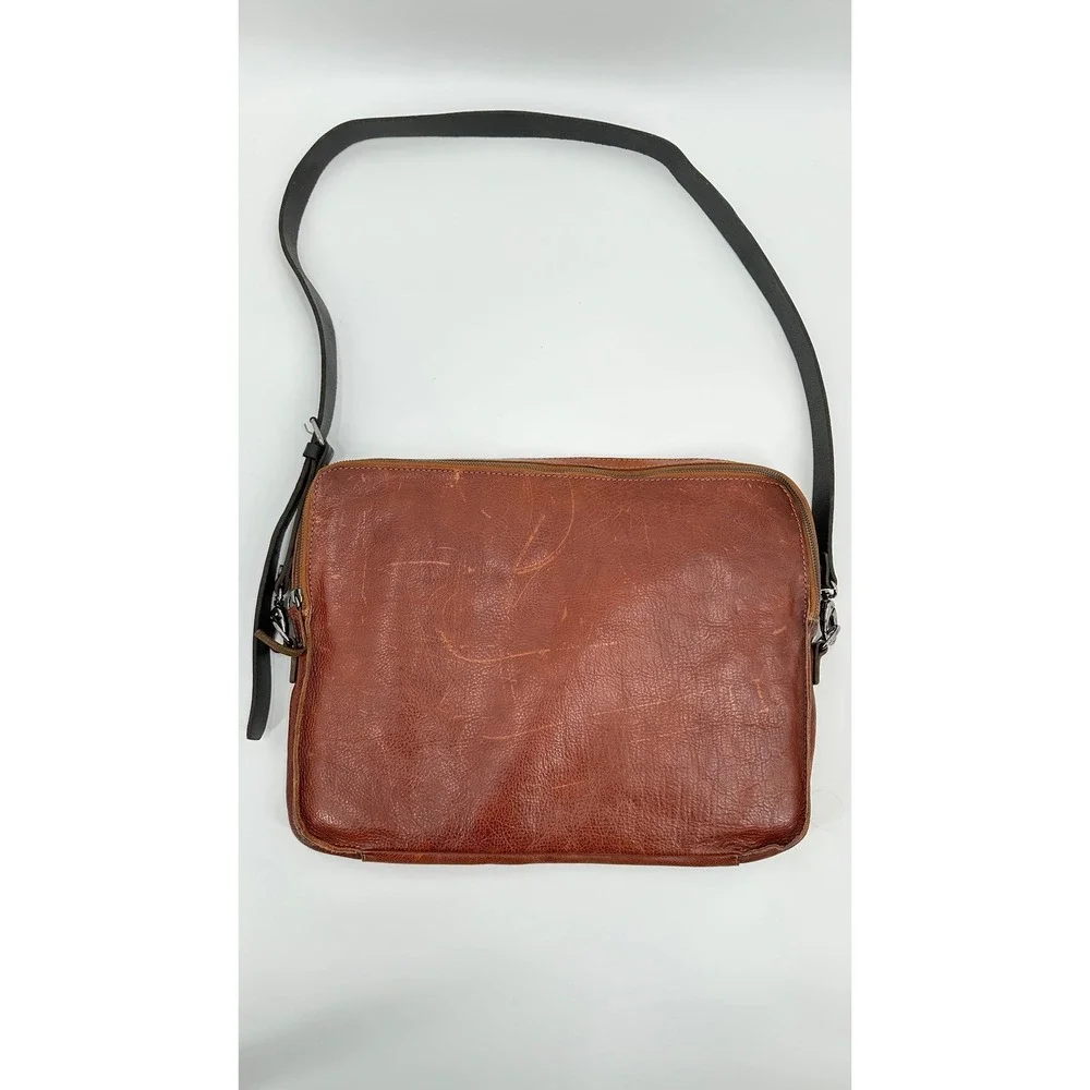 Elk the Label Tan Leather Quilted Laptop Crossbody Bag Brown Messenger Briefcase